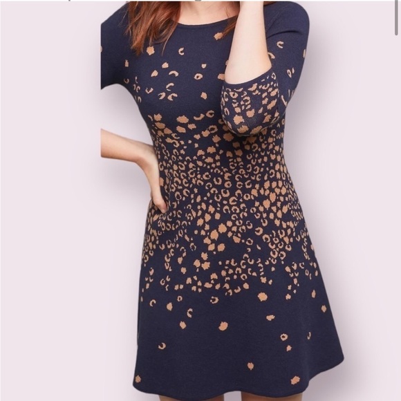 Maeve By Anthropologie Blue Leopard Mini Shift Pullover Sweater Dress - Picture 2 of 12